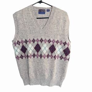 Vtg Hunting Horn 100% Shetland Wool Vest Men's Argyle Medium Gray Preppy Prep
